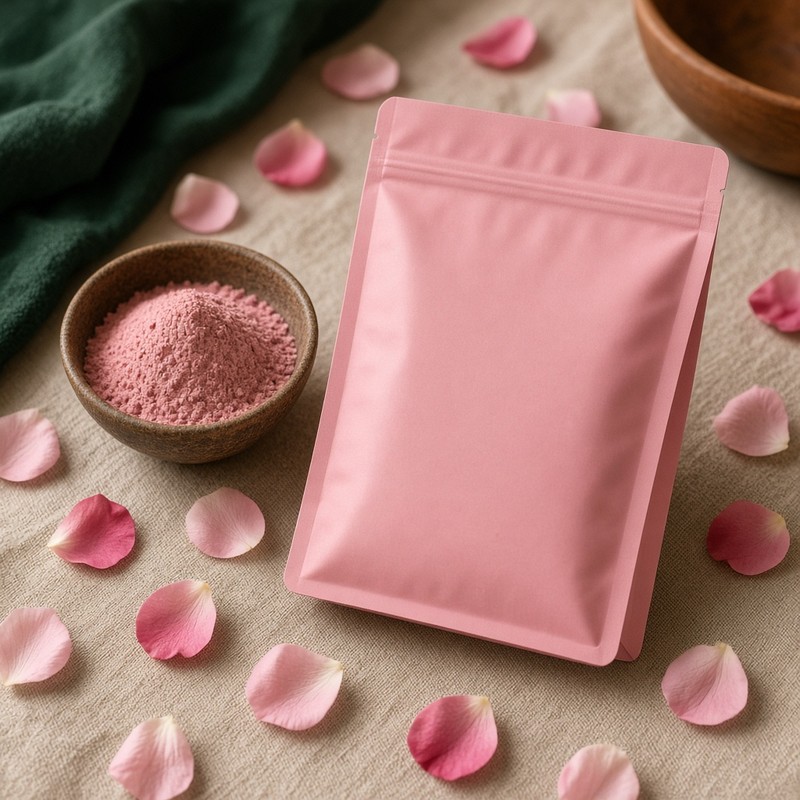 Rose face pack pouch with petals