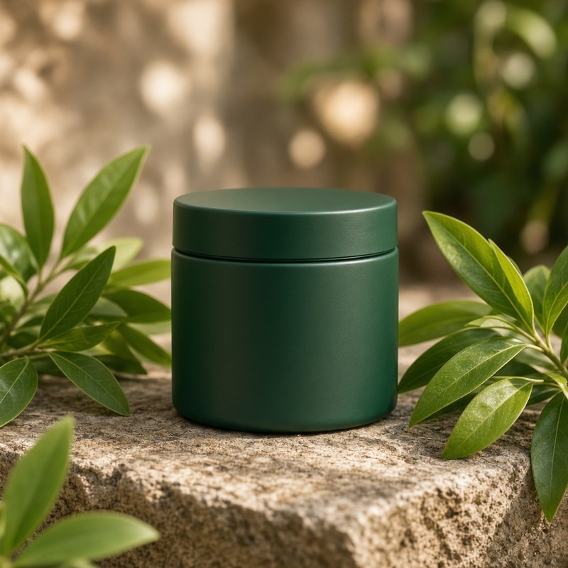 Hair mask jar with fresh leaves